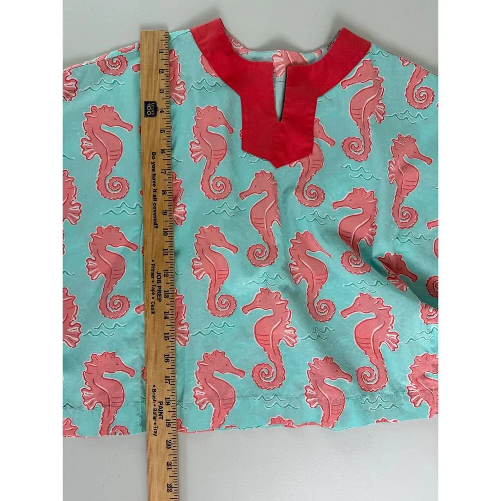 Kelly's Kids Poncho Swim Cover Up Seahorse Print Blue Pink Size 4 - 5